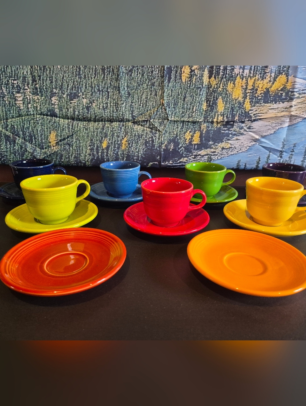 16 Fiestaware P86 Cups & Saucer Cobalt Peacock Shamrock Plum Chartreuse Scarlet - Picture 2 of 2